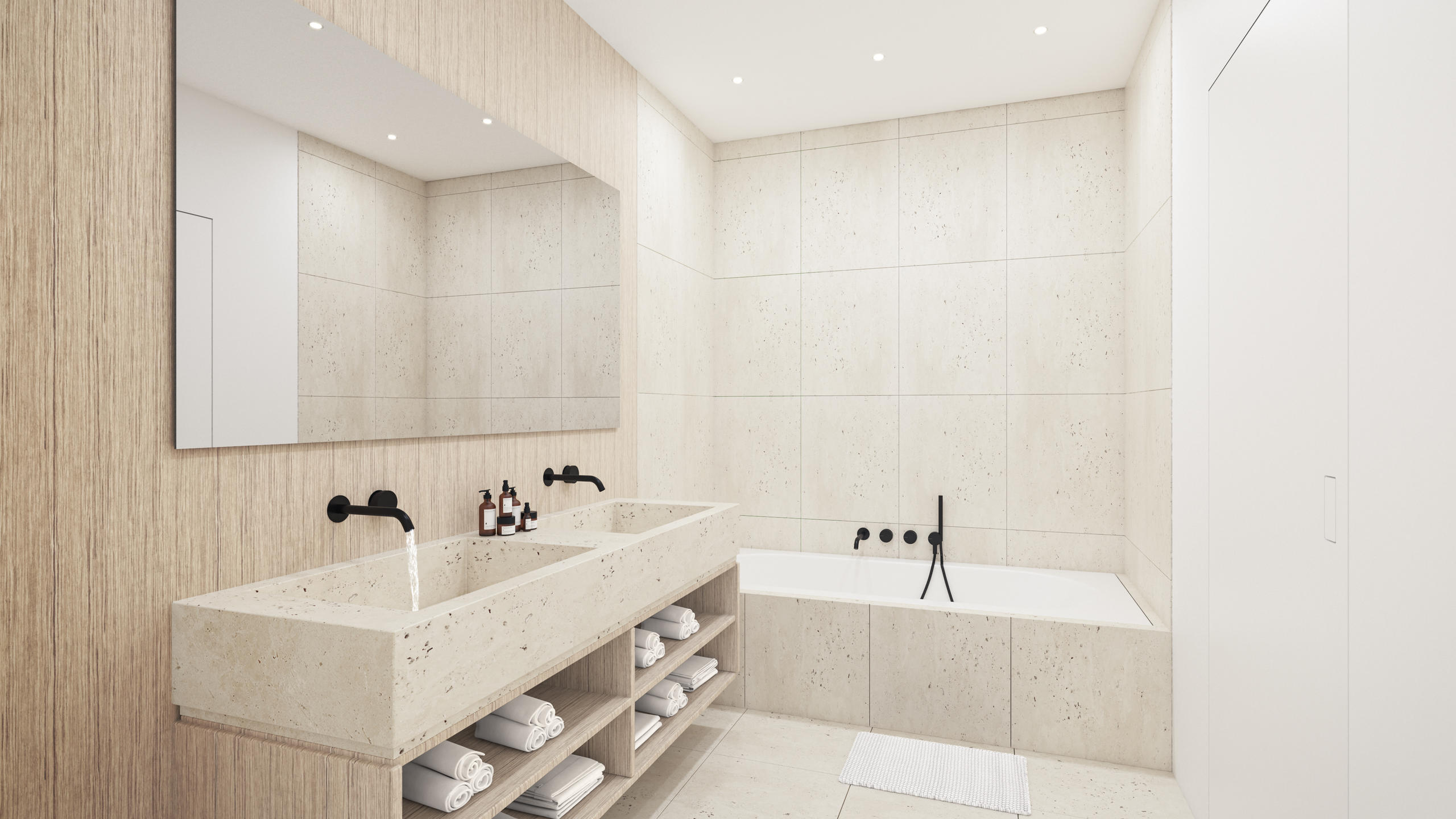 badkamer met wastafel en ligbad in Residentie Central Park