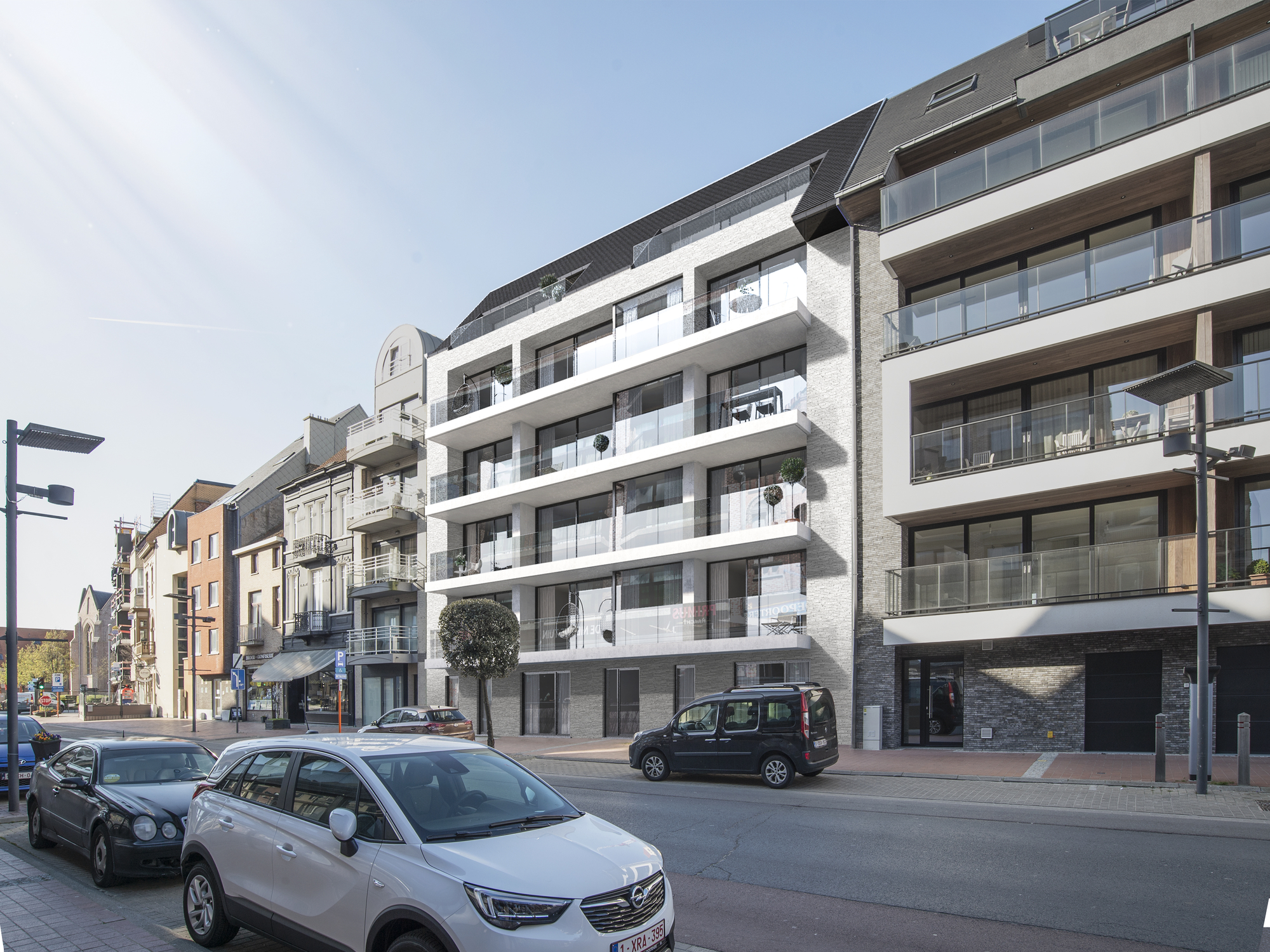 voorzijde residentie Central Park geeft uit op winkelstraat