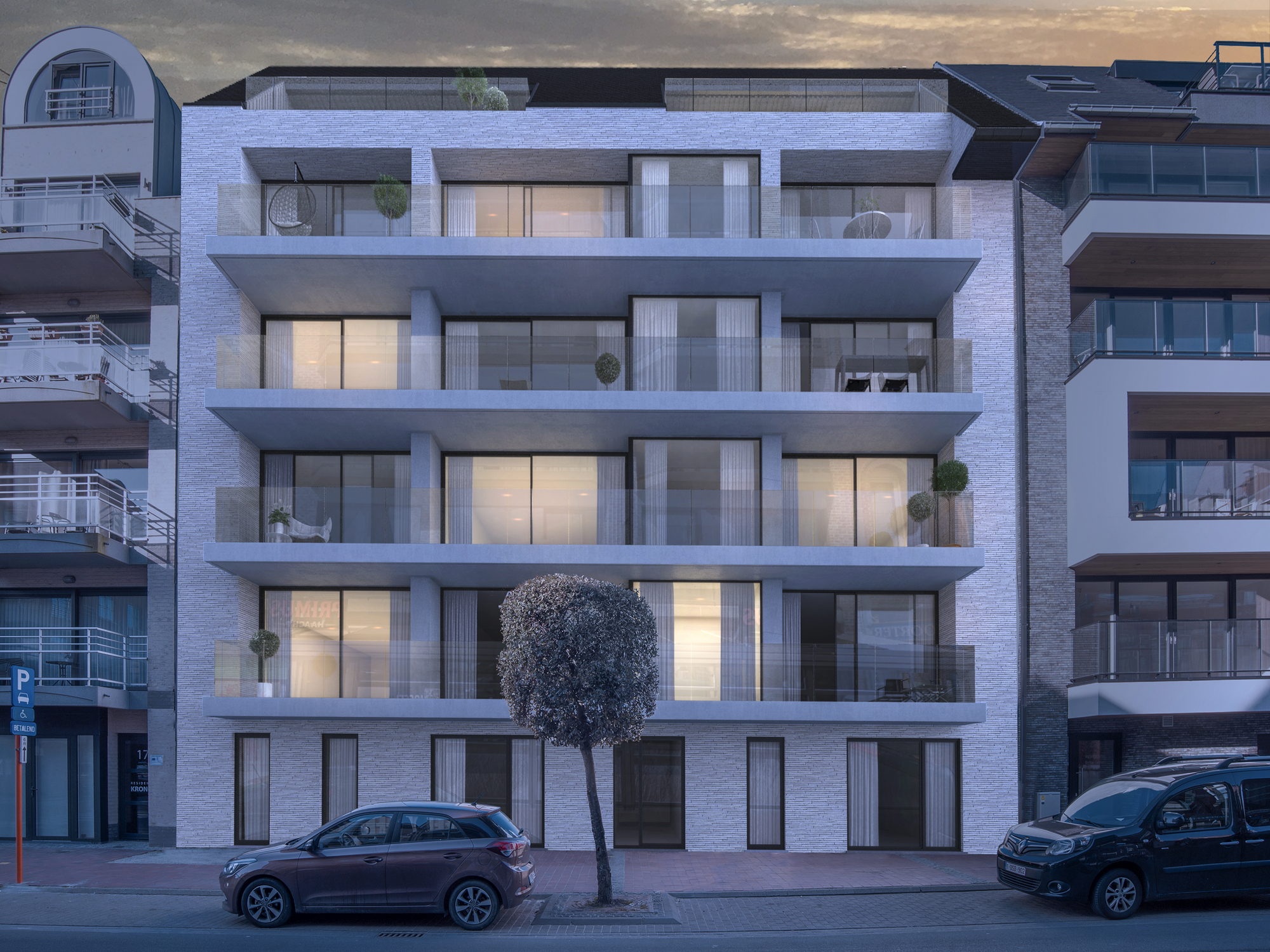 voorzijde residentie Central Park geeft uit op winkelstraat