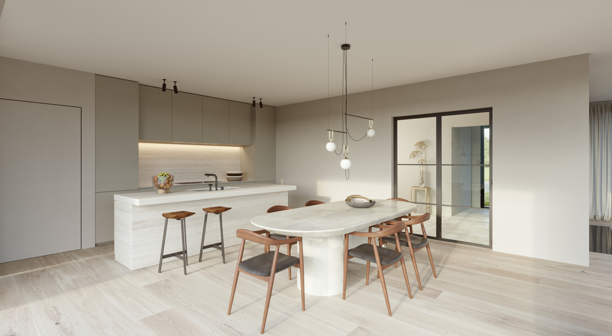 keuken en eettafel van koppelwoning in Knokke