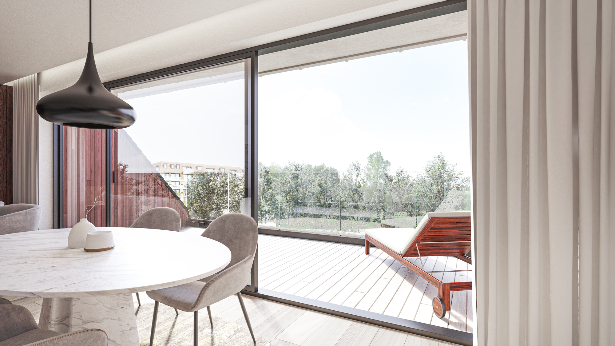 zonneterras met zicht op groen